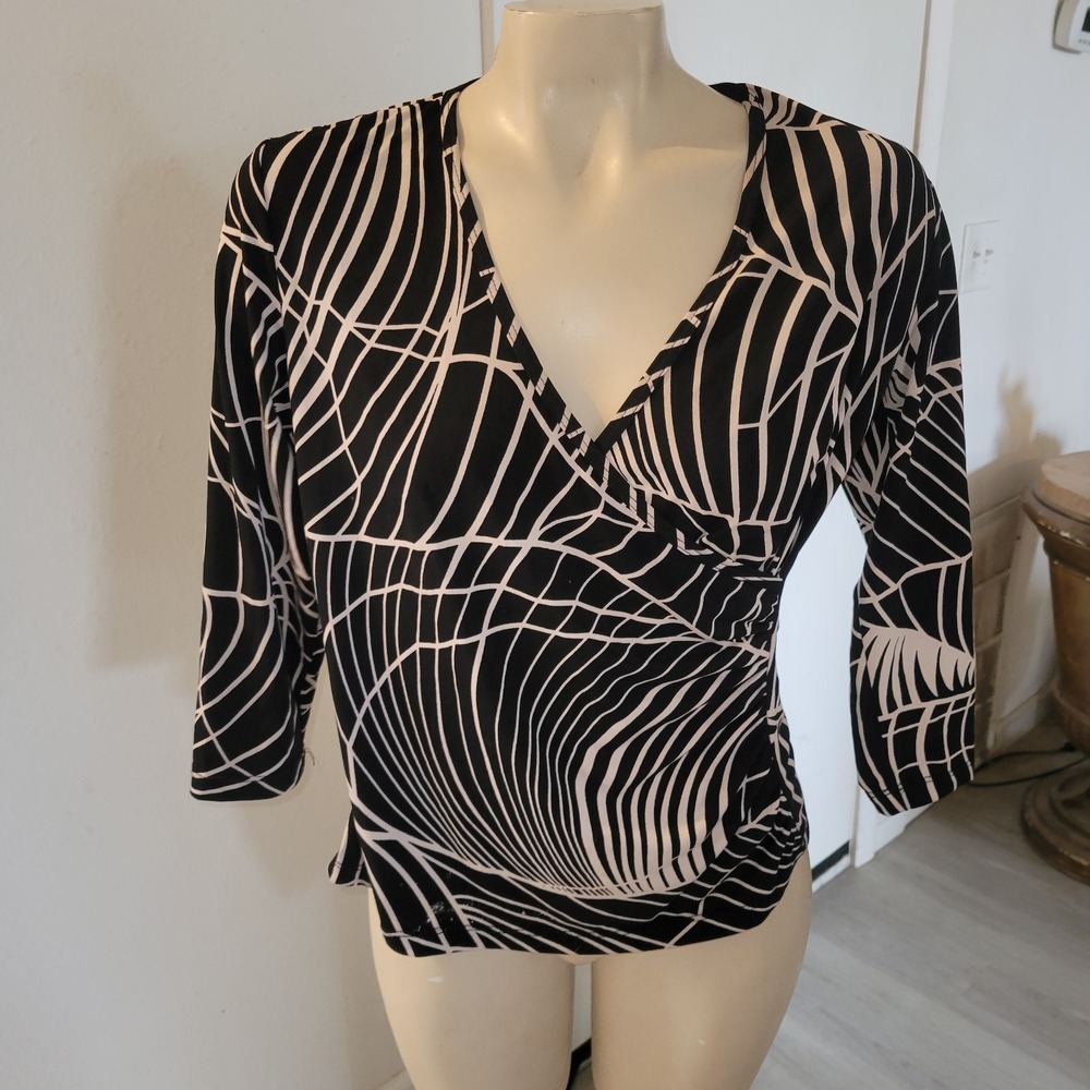 MOLLY & MAXX Faux Wrap Geometric Print Officecore Blouse‎ Career Casual Designer